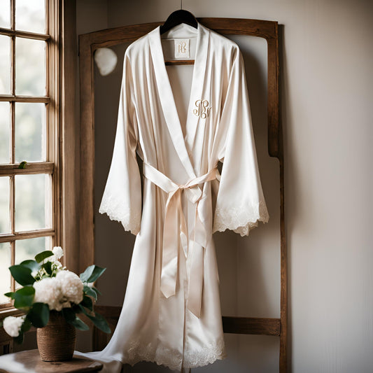 Silk bridal robe with custom monogram
