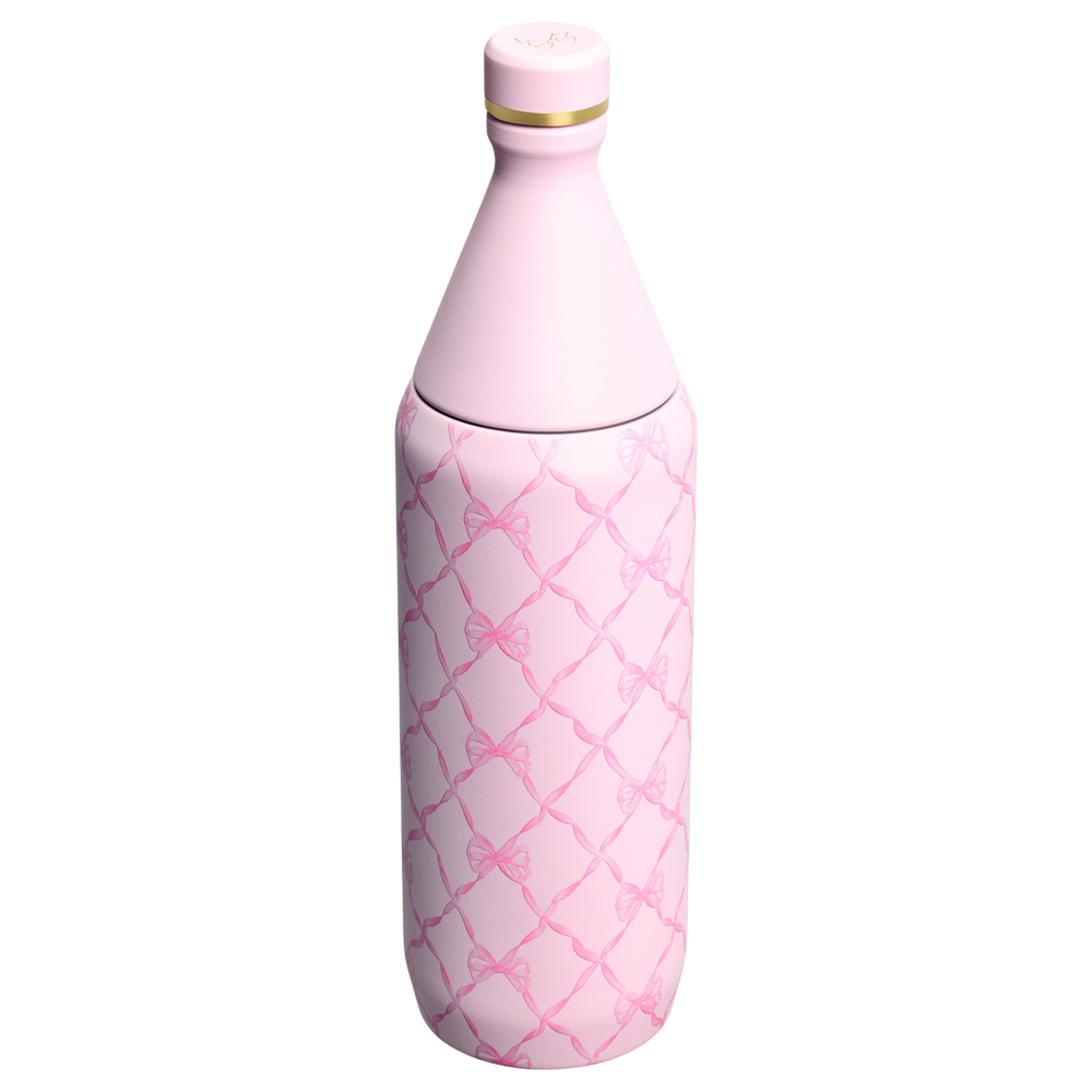 Stanley 1913 Stanley 1913 x LoveShackFancy Holiday All Day Slim Bottle 34 OZ 1 L in Baby Bow Pink Peppermint | View 2