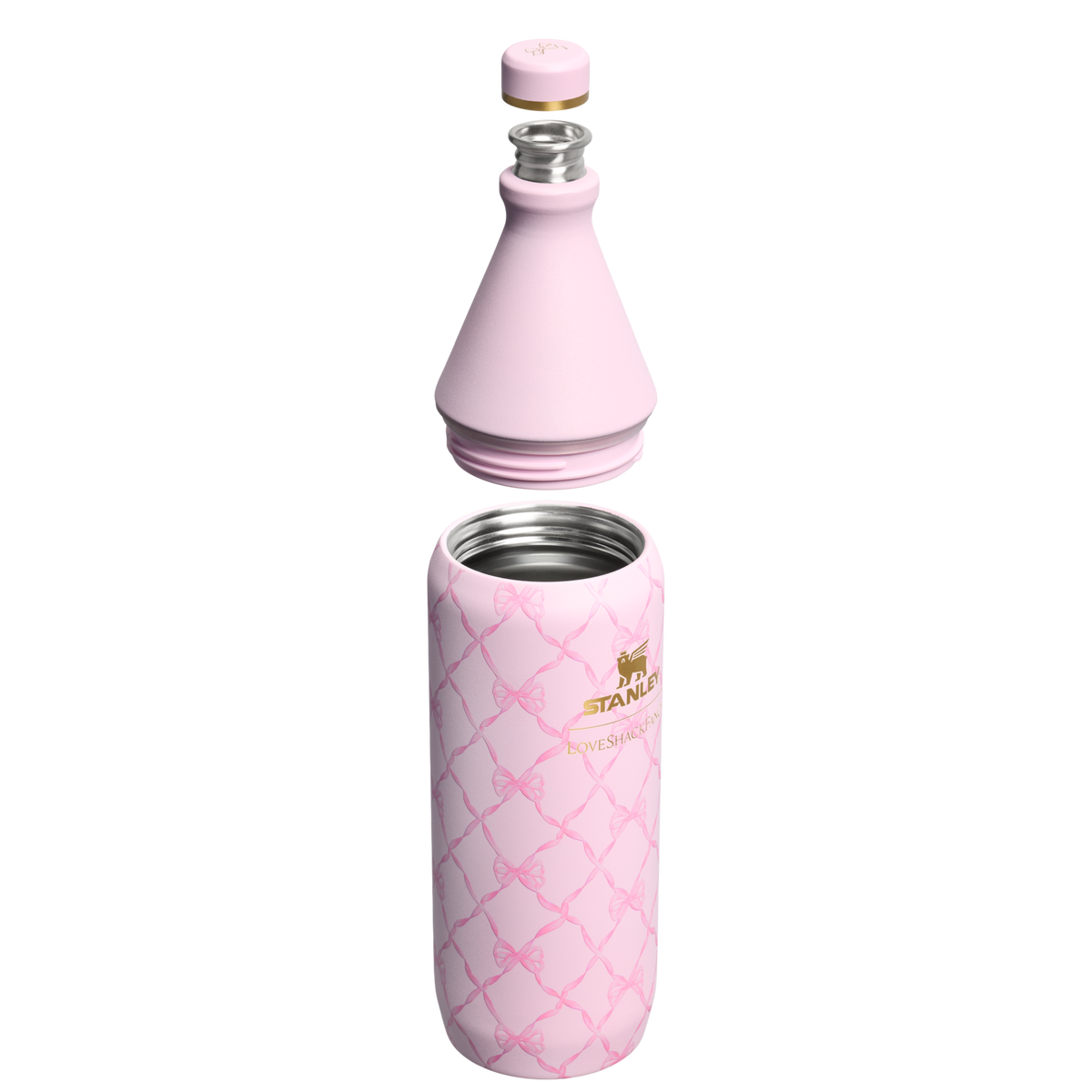 Stanley 1913 Stanley 1913 x LoveShackFancy Holiday All Day Slim Bottle 34 OZ 1 L in Baby Bow Pink Peppermint | View 3