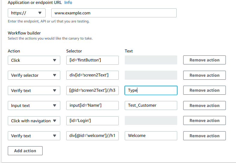 Die Seite „Canary erstellen“ in der Konsole, mit ausgefüllten Feldern für die GUI Workflow-Vorlage.