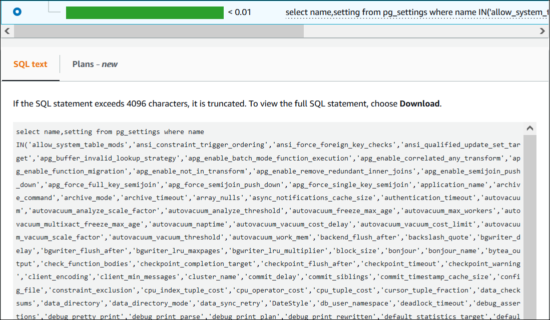 Der Abschnitt mit den SQL-Informationen zeigt einen größeren Teil des SQL-Textes.