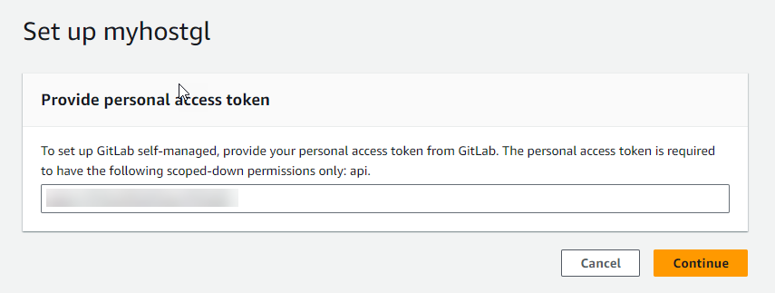 Screenshot der Konsole, der den Eintrag für das GitLab persönliche Zugriffstoken für den neuen Host zeigt