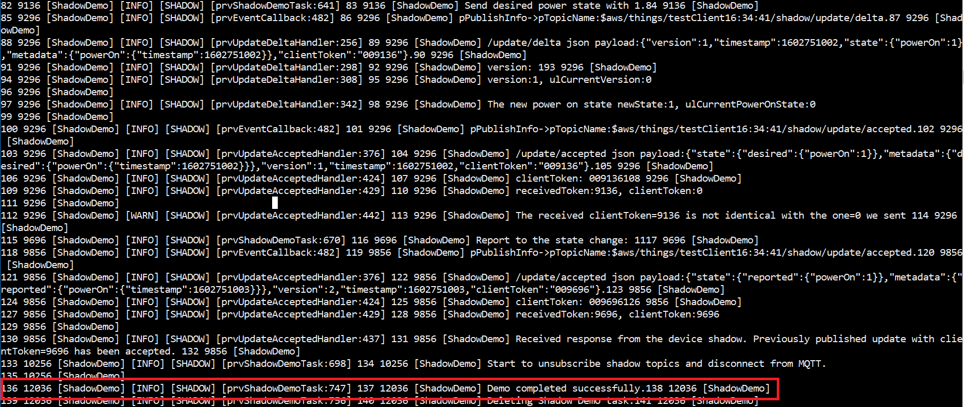 Ausgang des Shadow-Demo-Terminals