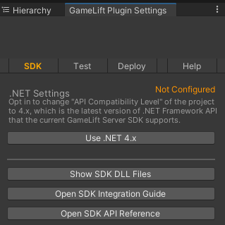 Amazon GameLift ServersPlugin für das Unity-Plugin-Einstellungsmenü.