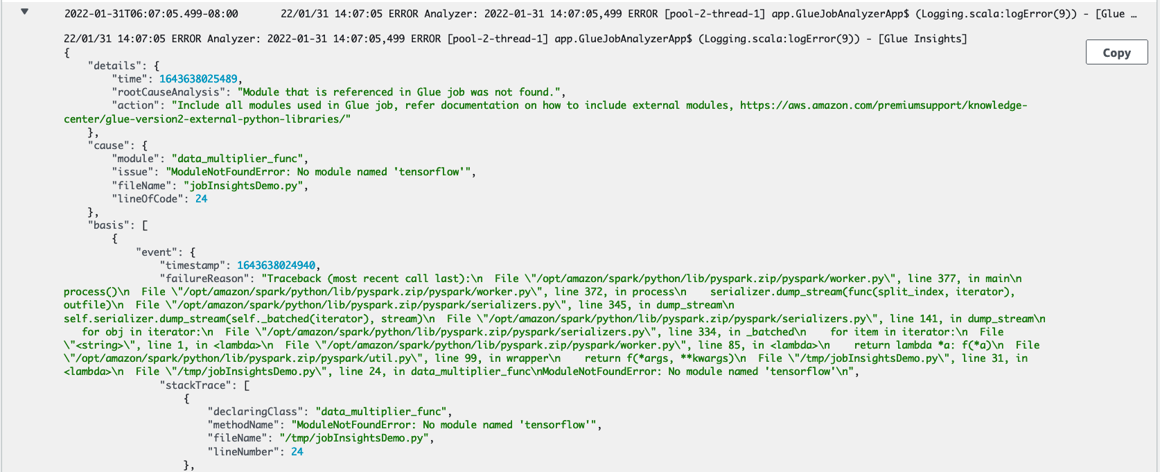 Der Protokoll-Stream job-insights-rule-driver.