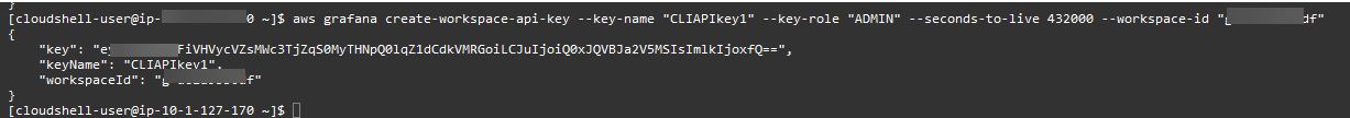 Beispiel für die Ausgabe von create-workspace-api-key