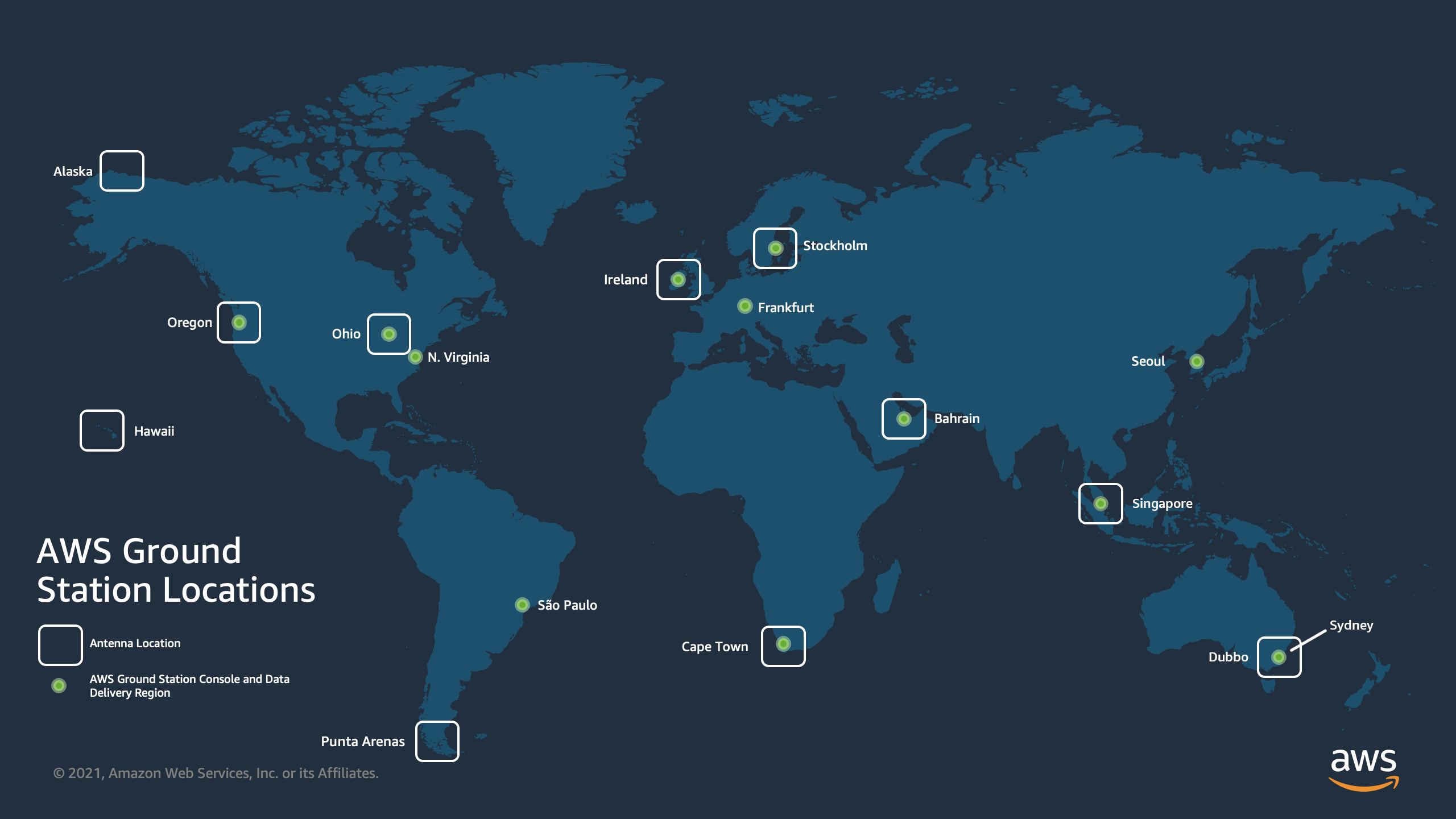 Map showing shared locations with antenna and data delivery regions marked.