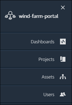 Die Navigationsleiste im AWS IoT SiteWise Monitor-Portal.