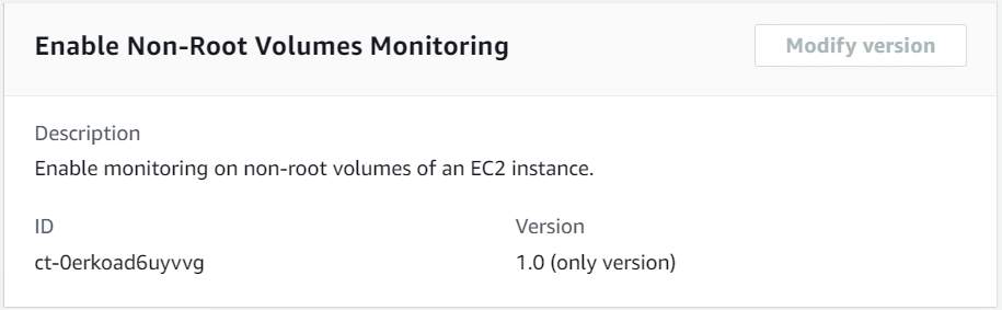 Aktivieren Sie den Änderungstyp von Non-Root Volumes Monitoring mit Beschreibung, ID und Versionsdetails.
