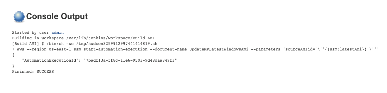 Beispiel für eine Befehlsausgabe in Jenkins-Software.