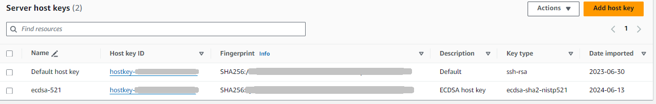 Der Konsolenbereich mit den Server-Host-Schlüsseln.