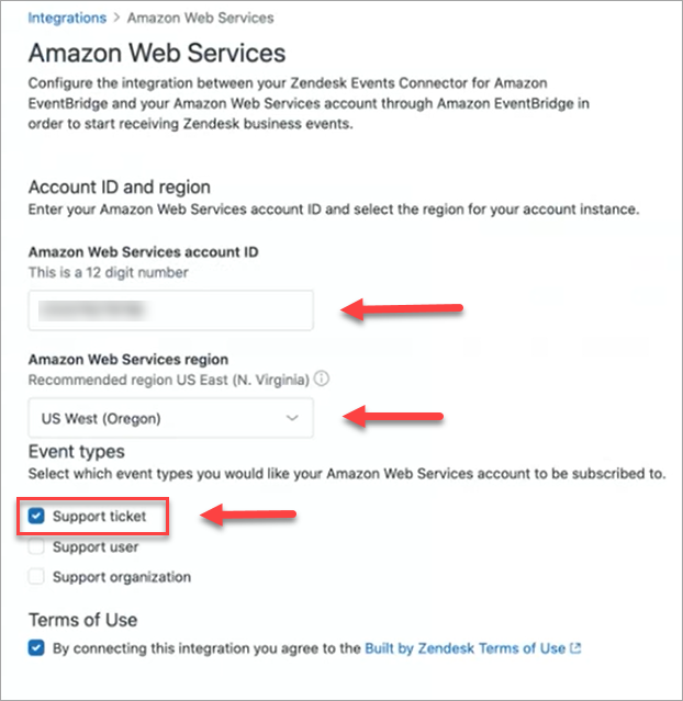 La página Amazon Web Services en Zendesk.