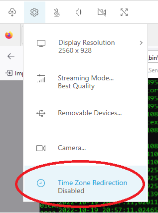 La opción de desactivación de la redirección de zona horaria está resaltada en un menú de configuración.