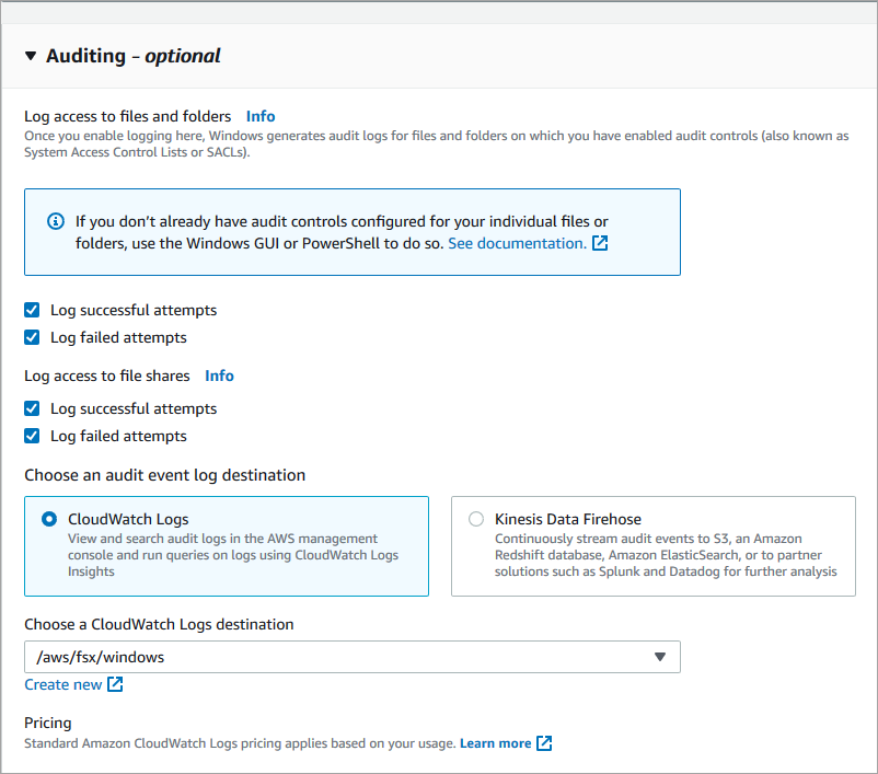 Un ejemplo de configuración de auditoría de acceso a archivos para un sistema de archivos.