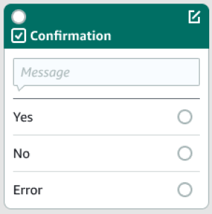 Un bloque de confirmación en el generador visual de conversaciones
