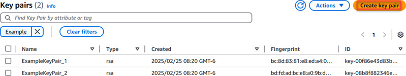 Pares de claves en la consola de Amazon EC2.
