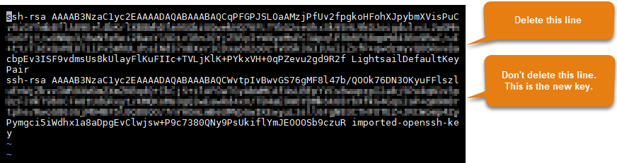 Tecla por defecto de Lightsail.