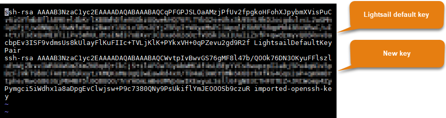 Tecla por defecto de Lightsail.