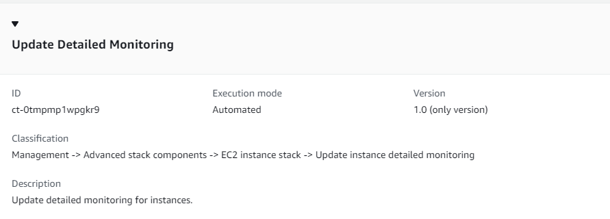 Actualice la página de monitoreo detallado que muestra el ID, el modo de ejecución automatizado y la versión 1.0.