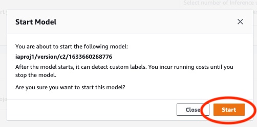 Cuadro de diálogo Iniciar modelo con el botón Iniciar.