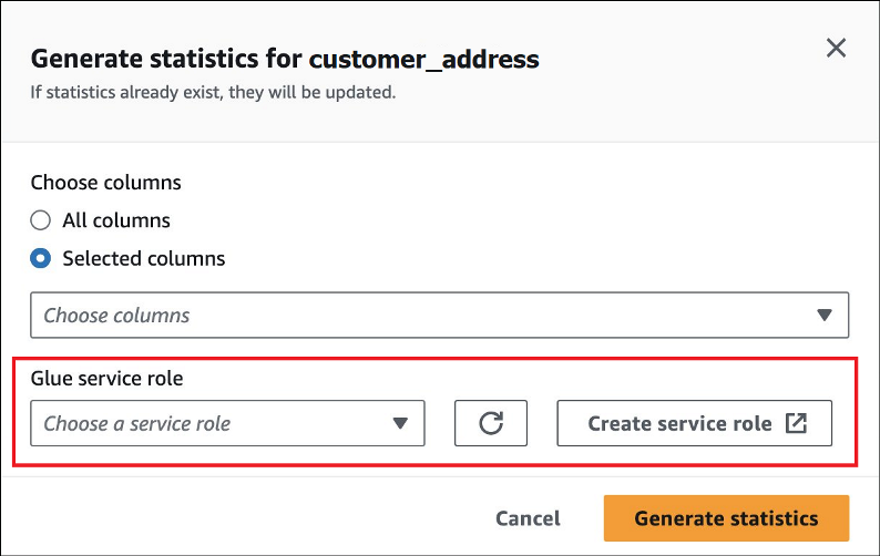 Choisir un rôle AWS Glue de service.