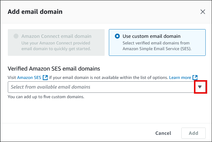 Option Utiliser un domaine e-mail personnalisé.