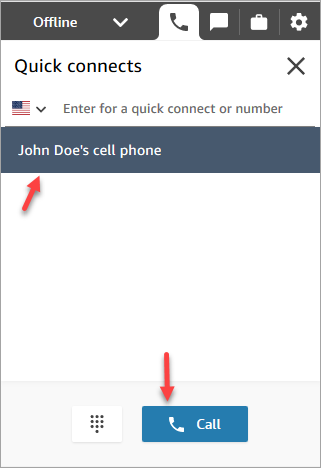La page de connexion rapide du CCP, une entrée pour le téléphone portable de John Doe.