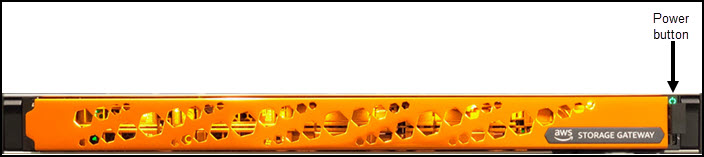 face avant de l’appliance matérielle avec étiquette du bouton d’alimentation.