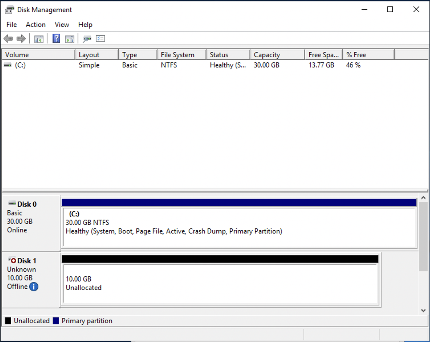 La fenêtre Windows Disk Management s'affiche.