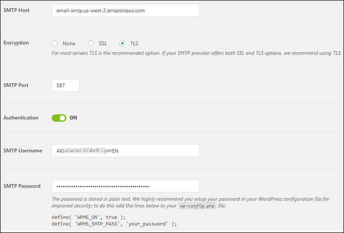 Paramètres du plug-in SMTP WP Mail.