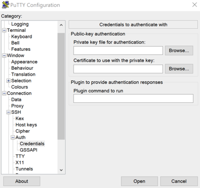PuTTY et option SSH Auth-Informations d’identification dans la boîte de dialogue de configuration