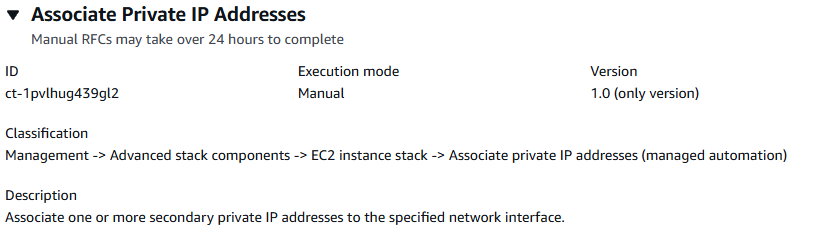Interface de console affichant les détails relatifs à l'association d'adresses IP privées à une instance EC2.