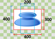 Schéma montrant les dimensions d'un objet cylindrique bleu sur fond à carreaux.