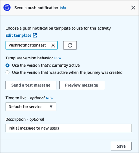 Exemple de configuration d'une activité push.