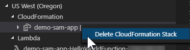 Menu contextuel de suppression Cloudformation.