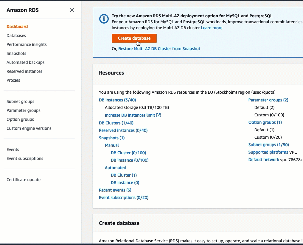 Membuat database RDS di konsol RDS.
