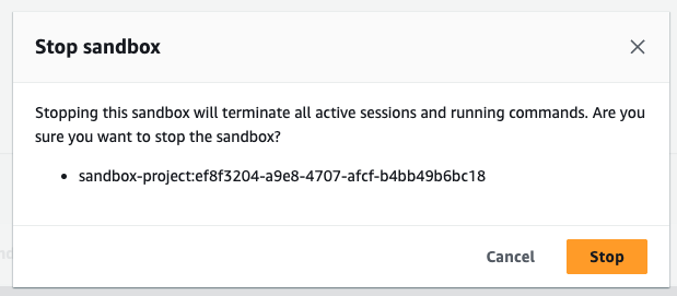Kotak dialog stop sandbox.