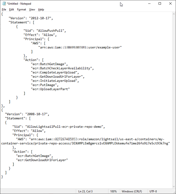 Contoh file JSON pernyataan kebijakan lengkap