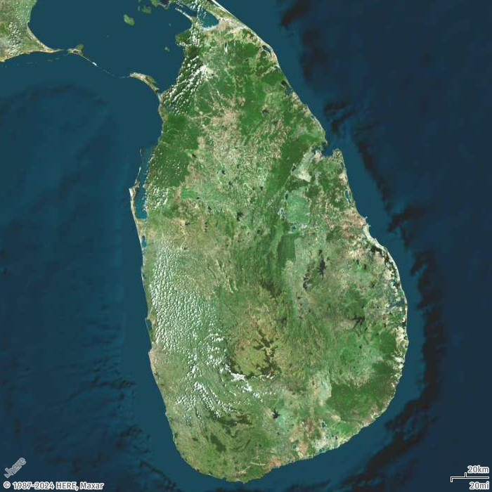 Respons API Peta Statis menggunakan parameter zoom untuk membingkai Sri Lanka, mendemonstrasikan pembingkaian berbasis zoom sebagai alternatif radius.