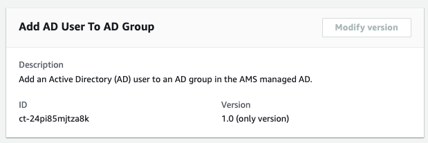 Tambahkan Pengguna AD Ke Grup AD mengubah jenis yang menampilkan kolom deskripsi, ID, dan versi.