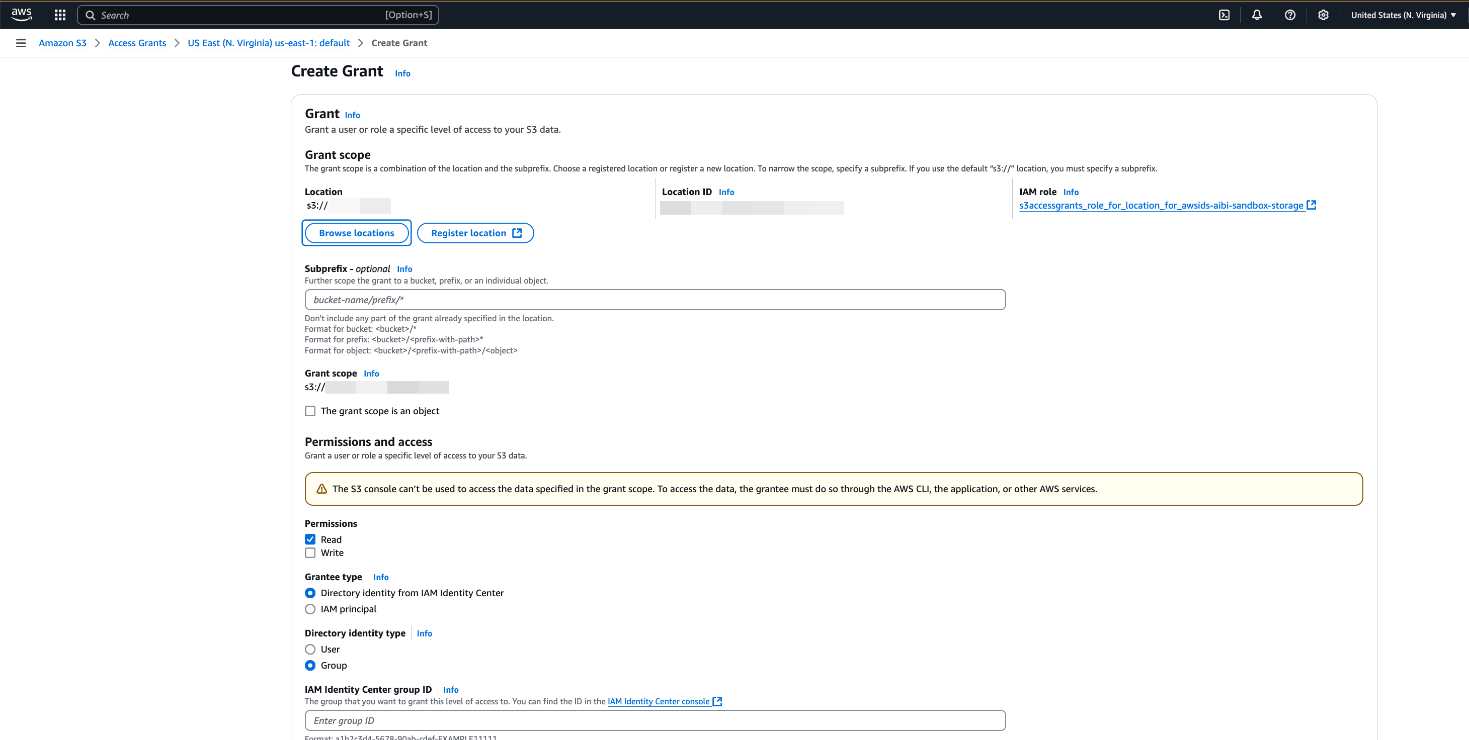 Buat halaman Grant di konsol Amazon S3 Access Grants.
