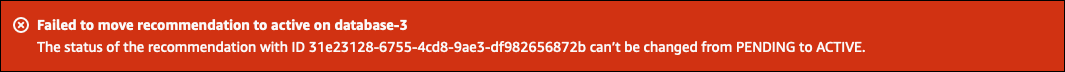 Banner della console che mostra la risorsa che non è stata aggiornata.