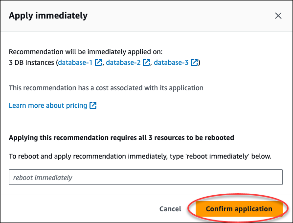 La finestra di conferma nella console per applicare immediatamente il consiglio.