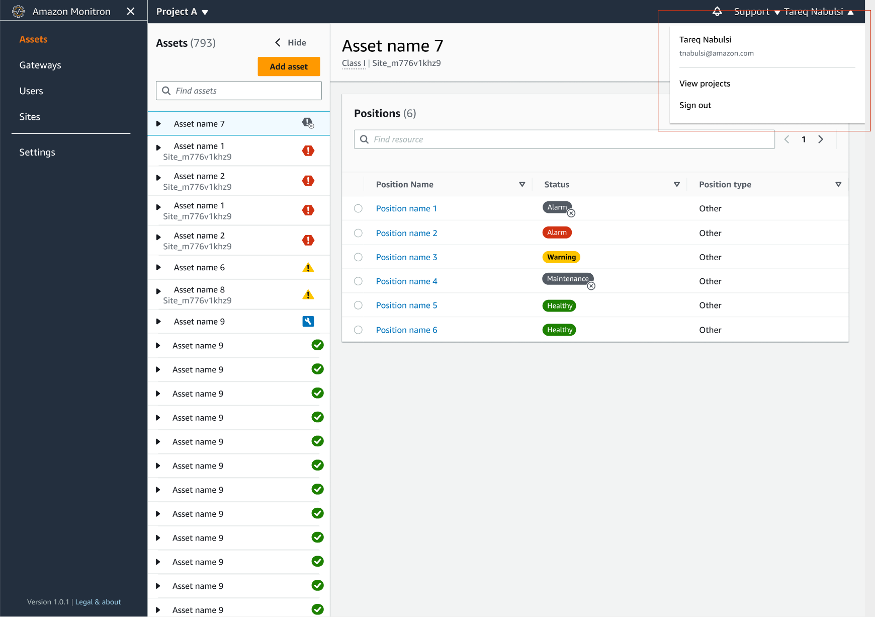 Il menu a discesa dei dettagli dell'account è stato ampliato con le opzioni Visualizza progetti ed Esci.
