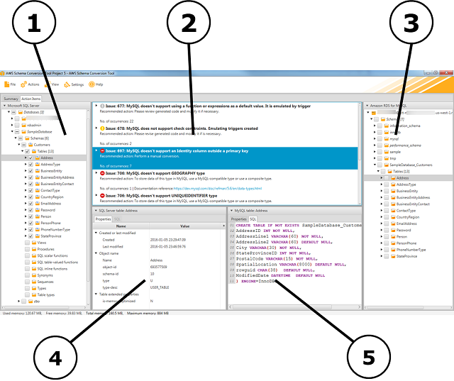 La finestra AWS SCT del progetto