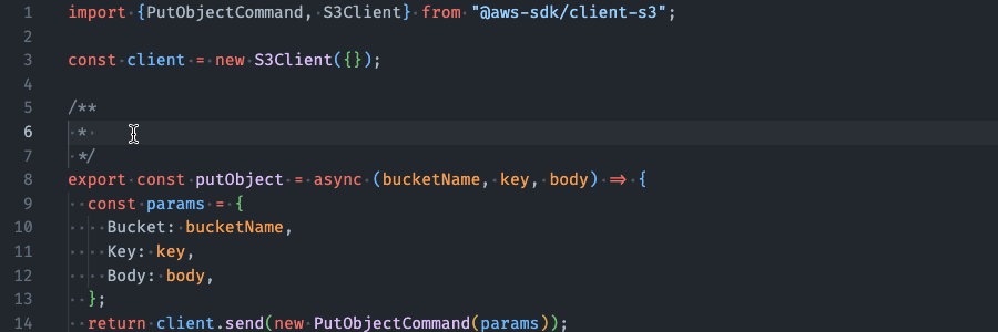 Un esempio della funzione di completamento JSDoc.