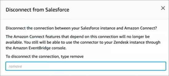 L'opzione di disconnessione da Salesforce in Amazon. AppFlow