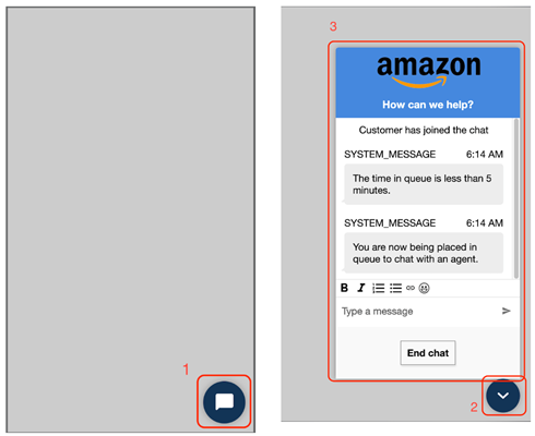 Side-by-side immagini del widget di chat per aprire e chiudere la finestra della chat.