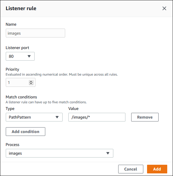 Configurazione di Application Load Balancer: elenco delle regole