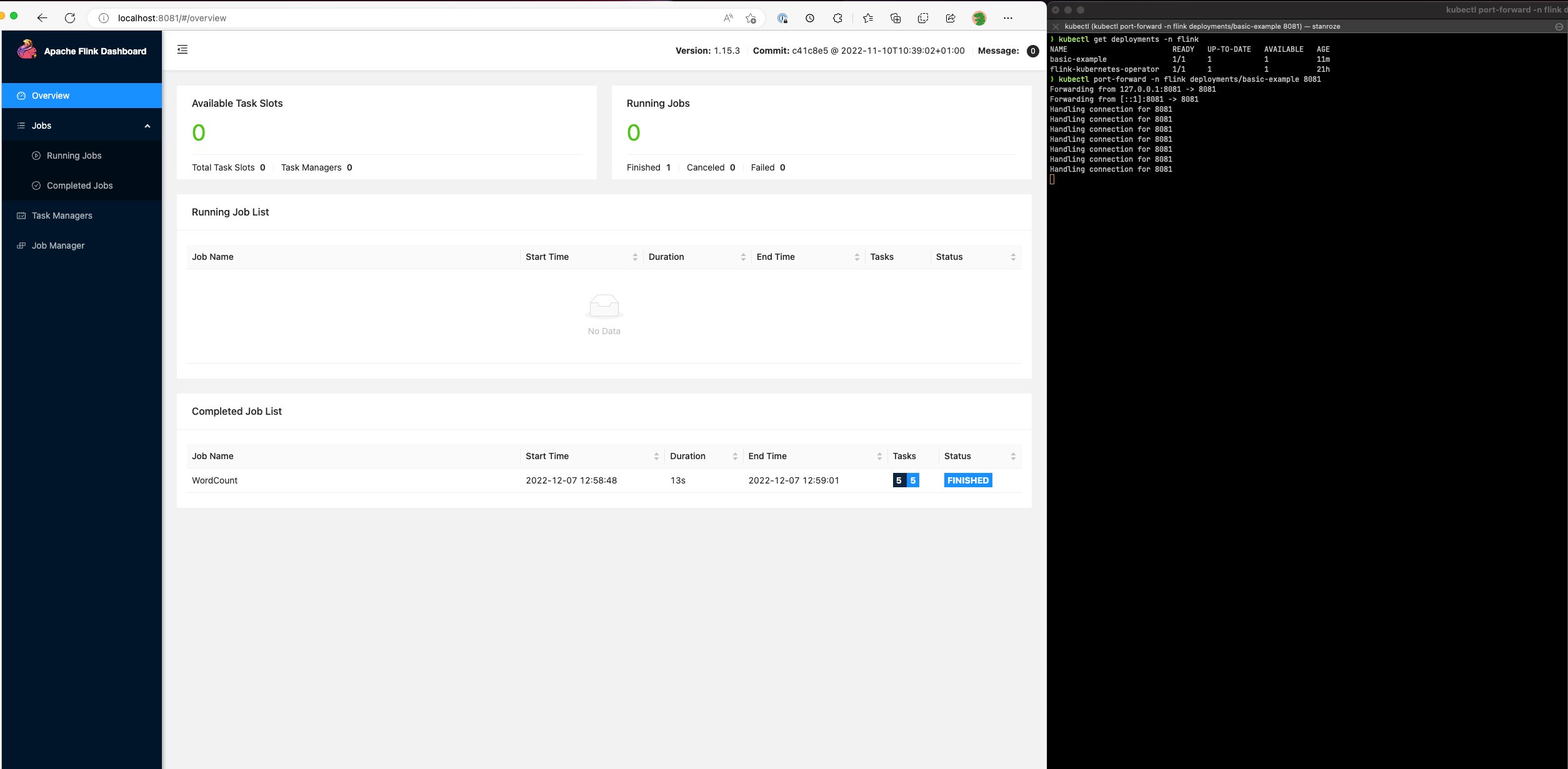 Interfaccia utente di esempio della dashboard Flink